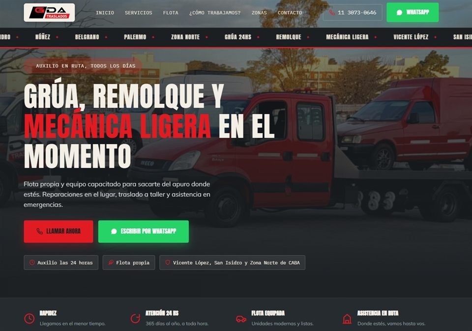 Captura del sitio web de Auxilio Mecánico GDA